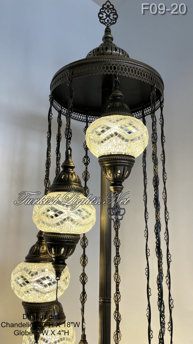 9 BALL TURKISH MOSAIC FLOOR LAMP WITH MEDIUM GLOBES F9-20