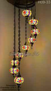 9 (L) BALL TURKISH WATER DROP MOSAIC CHANDELIER WİTH LARGE GLOBES H09-33