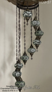 9 (L) BALL TURKISH WATER DROP MOSAIC CHANDELIER WİTH LARGE GLOBES H09-37