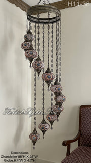11 (L) BALL TURKISH WATER DROP MOSAIC CHANDELIER WİTH LARGE GLOBES H11-38