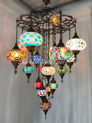 TURKISH SULTAN MOSAIC CHANDELIER 17 Globes, FREE SHIPPING , Product ID:160 - TurkishLights.NET