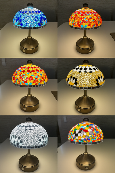 Handmade Turkish Mosaic Mushroom Table  Lamp – Rechargeable, Cordless