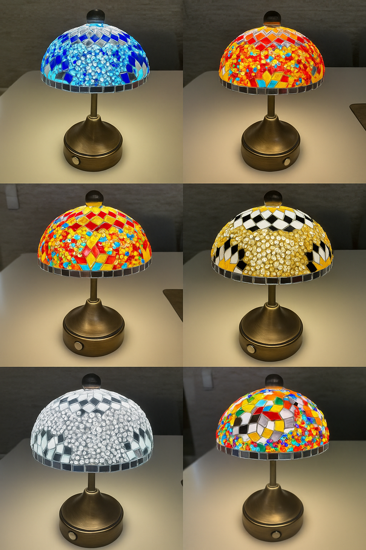 Handmade Turkish Mosaic Mushroom Table  Lamp – Rechargeable, Cordless