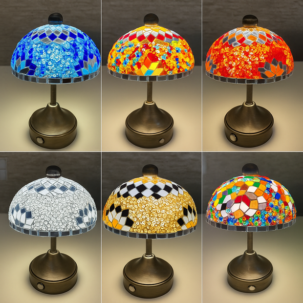 Handmade Turkish Mosaic Mushroom Table  Lamp – Rechargeable, Cordless