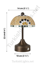 Handmade Turkish Mosaic Mushroom Table  Lamp – Rechargeable, Cordless - Brown/Amber