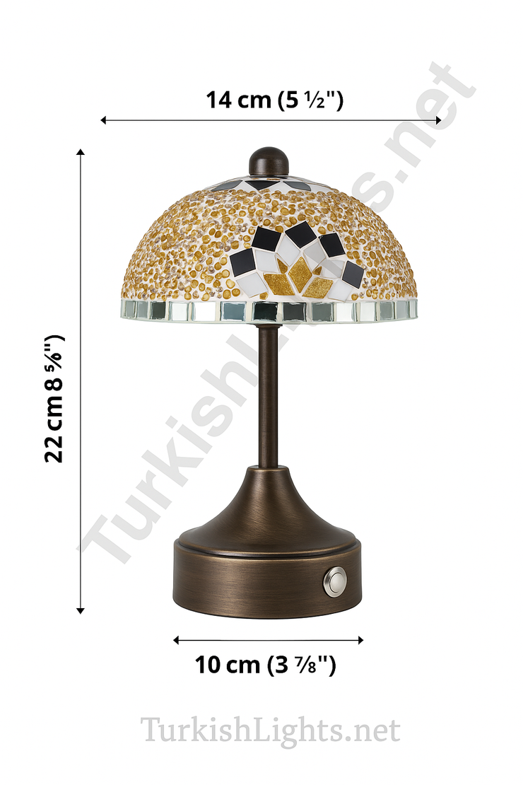 Handmade Turkish Mosaic Mushroom Table  Lamp – Rechargeable, Cordless - White