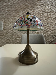 Handmade Turkish Mosaic Mushroom Table  Lamp – Rechargeable, Cordless - Multi