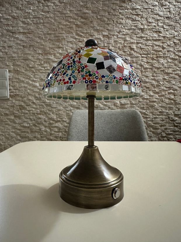 Handmade Turkish Mosaic Mushroom Table  Lamp – Rechargeable, Cordless - Multi