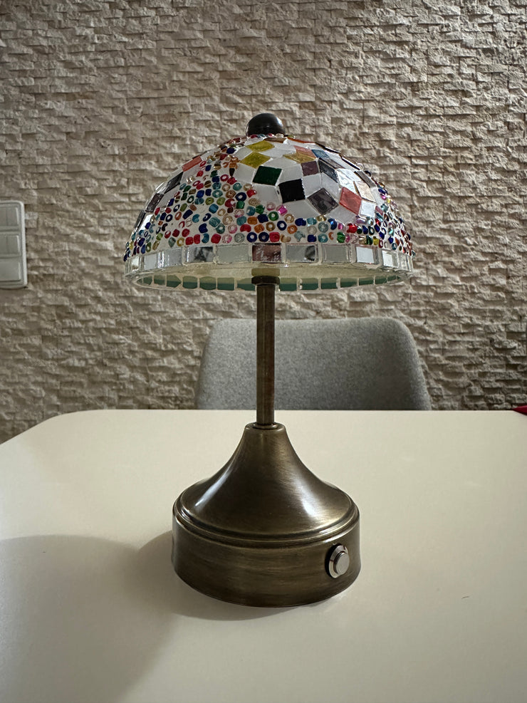 Handmade Turkish Mosaic Mushroom Table  Lamp – Rechargeable, Cordless - Multi
