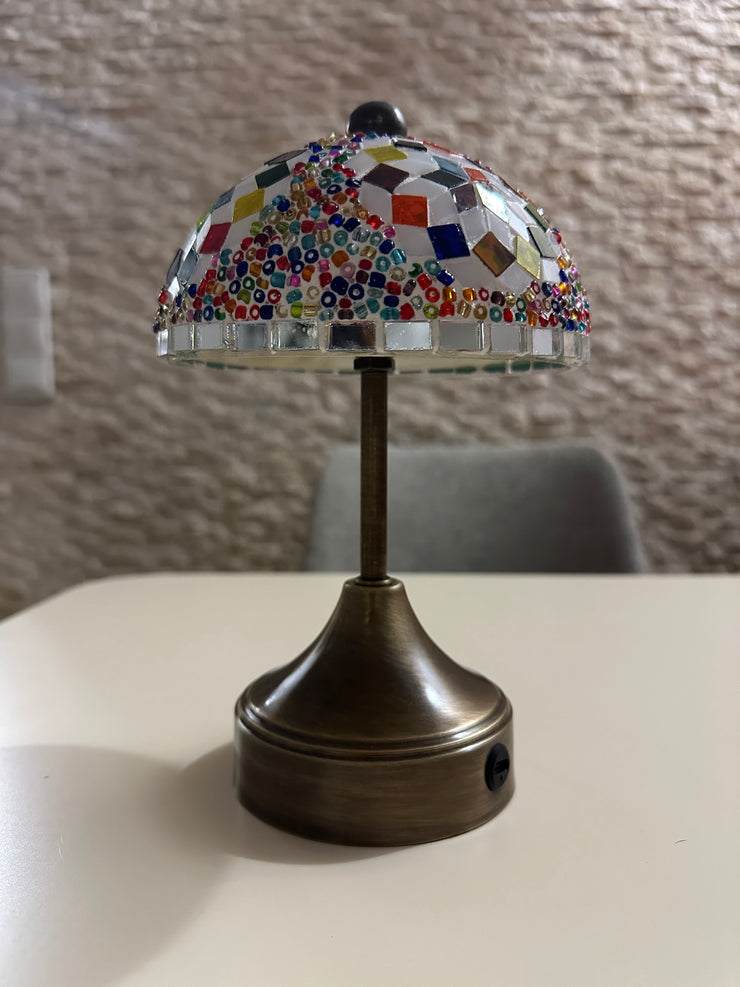 Handmade Turkish Mosaic Mushroom Table  Lamp – Rechargeable, Cordless - Multi