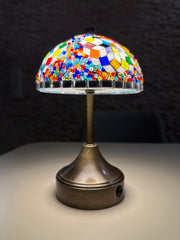 Handmade Turkish Mosaic Mushroom Table  Lamp – Rechargeable, Cordless - Multi