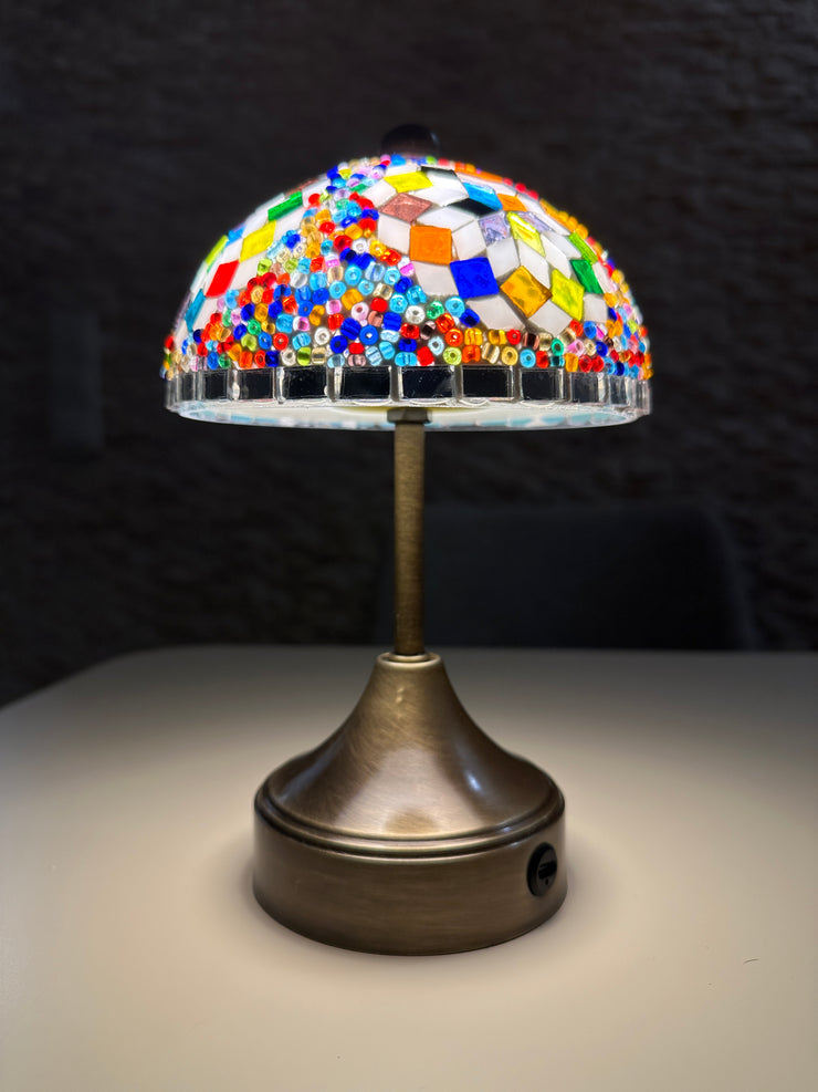 Handmade Turkish Mosaic Mushroom Table  Lamp – Rechargeable, Cordless - Multi