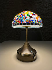 Handmade Turkish Mosaic Mushroom Table  Lamp – Rechargeable, Cordless - Multi