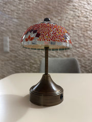 Handmade Turkish Mosaic Mushroom Table  Lamp – Rechargeable, Cordless - Red