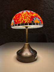 Handmade Turkish Mosaic Mushroom Table  Lamp – Rechargeable, Cordless - Red