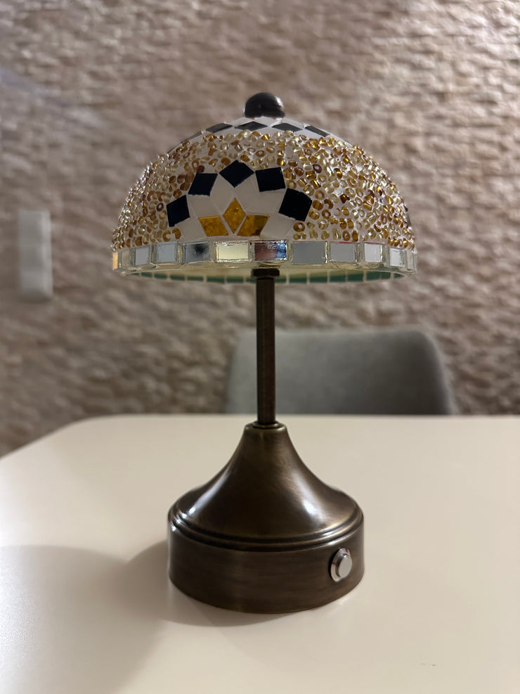 Handmade Turkish Mosaic Mushroom Table  Lamp – Rechargeable, Cordless