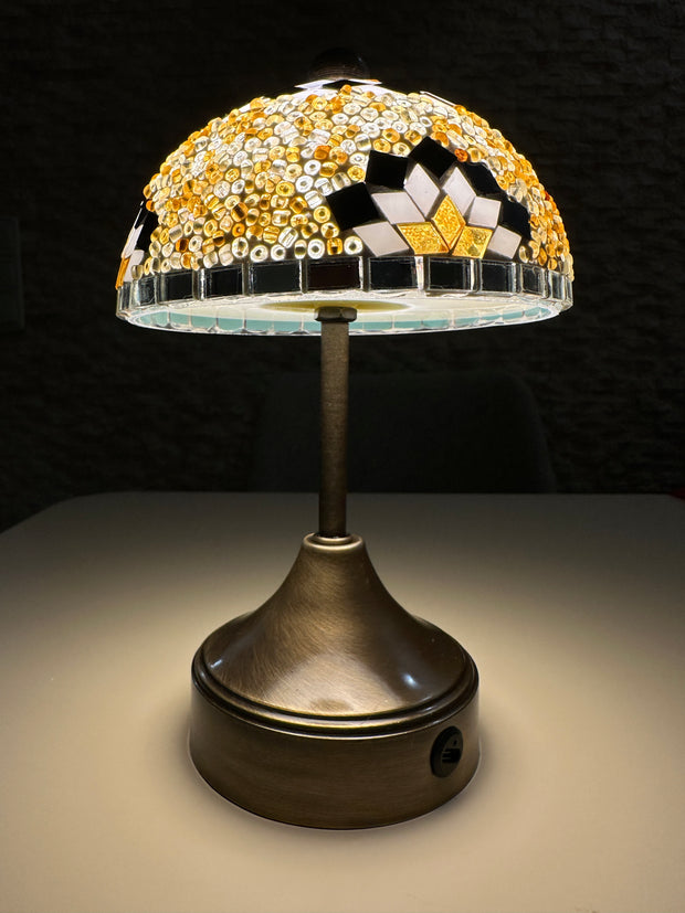 Handmade Turkish Mosaic Mushroom Table  Lamp – Rechargeable, Cordless