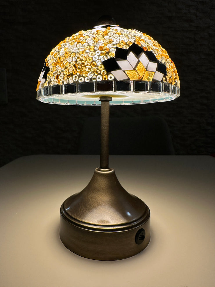 Handmade Turkish Mosaic Mushroom Table  Lamp – Rechargeable, Cordless
