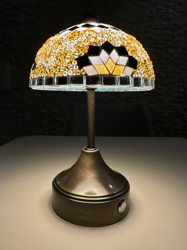Handmade Turkish Mosaic Mushroom Table  Lamp – Rechargeable, Cordless