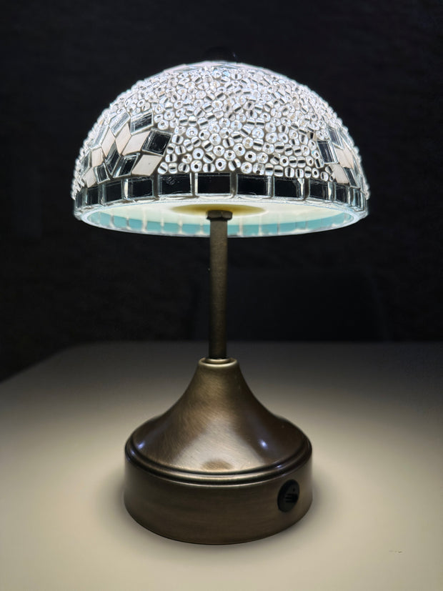 Handmade Turkish Mosaic Mushroom Table  Lamp – Rechargeable, Cordless