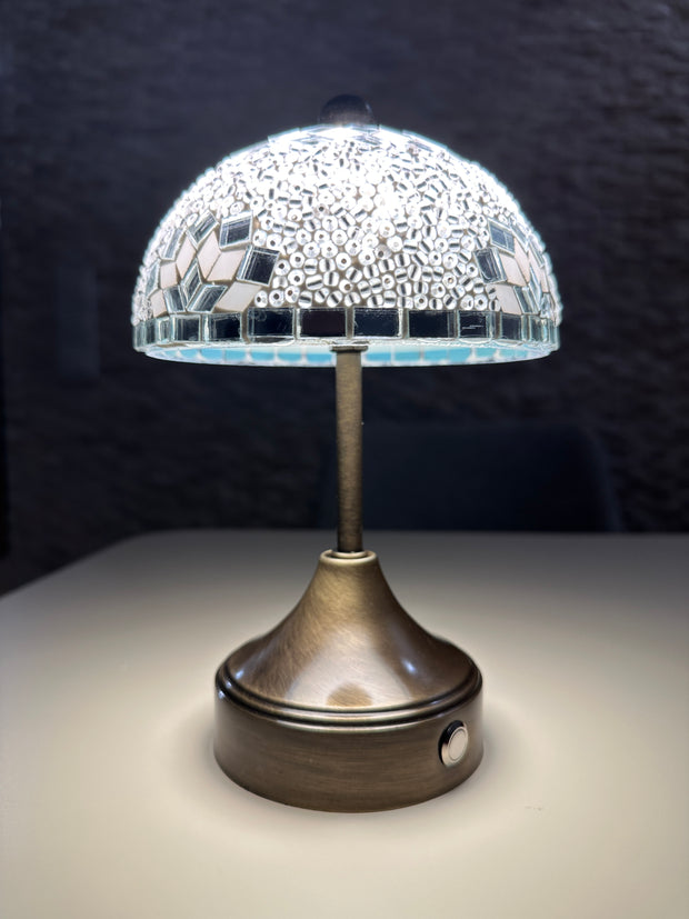 Handmade Turkish Mosaic Mushroom Table  Lamp – Rechargeable, Cordless