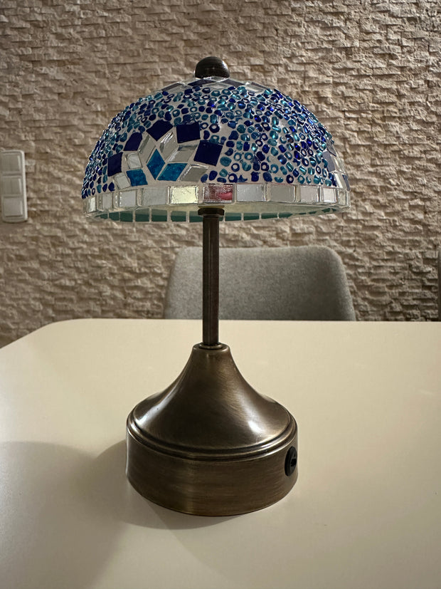 Handmade Turkish Mosaic Mushroom Table  Lamp – Rechargeable, Cordless