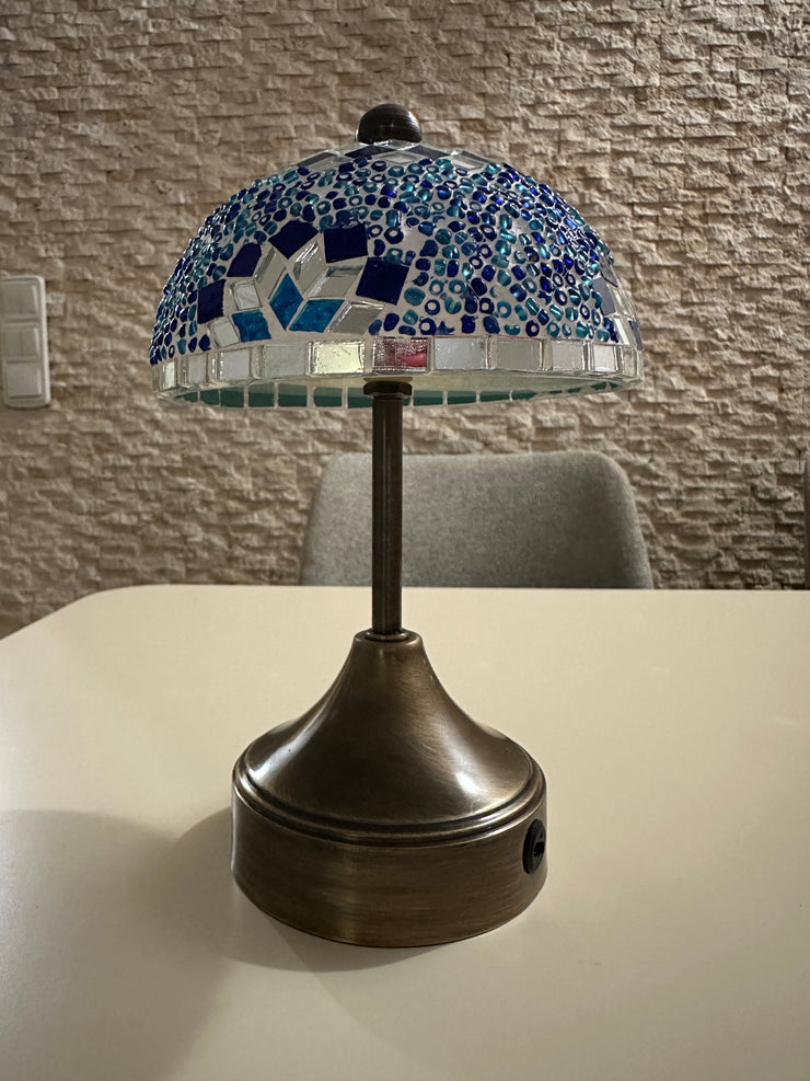 Handmade Turkish Mosaic Mushroom Table  Lamp – Rechargeable, Cordless