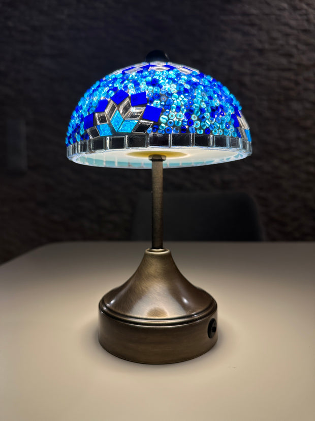 Handmade Turkish Mosaic Mushroom Table  Lamp – Rechargeable, Cordless