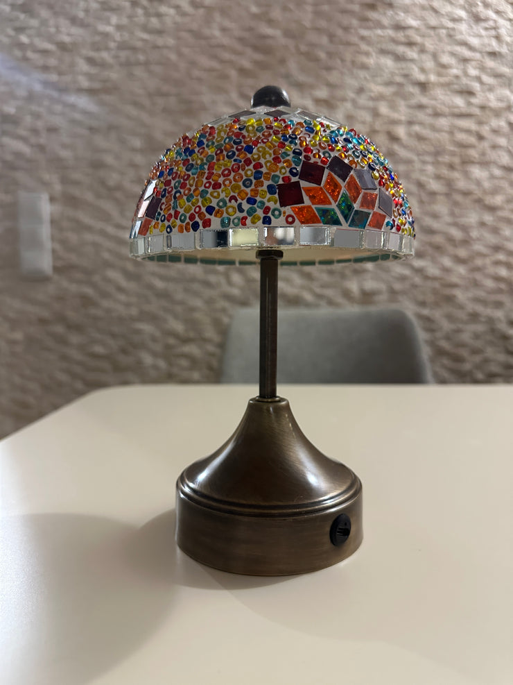 Handmade Turkish Mosaic Mushroom Table  Lamp – Rechargeable, Cordless - Fire