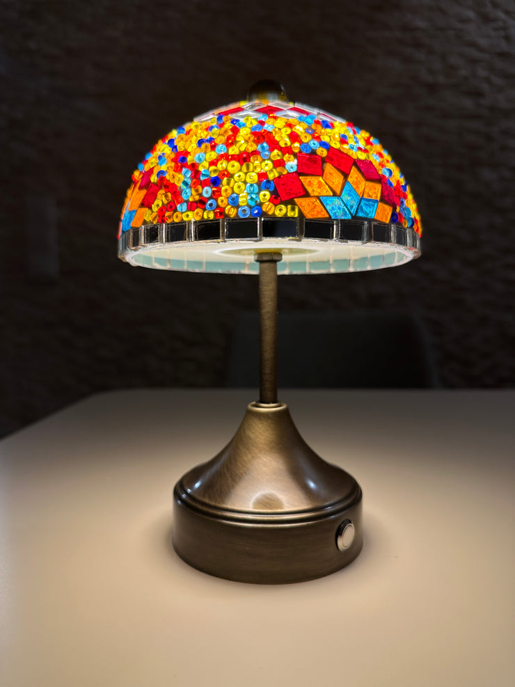 Handmade Turkish Mosaic Mushroom Table  Lamp – Rechargeable, Cordless - Fire
