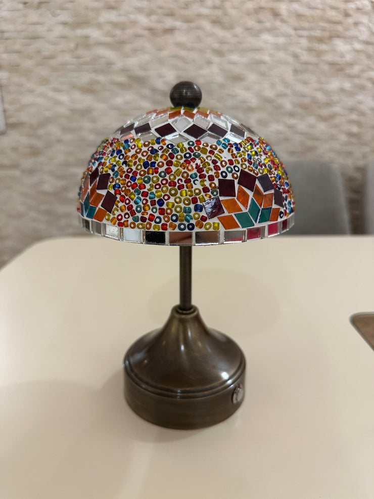 Handmade Turkish Mosaic Mushroom Table  Lamp – Rechargeable, Cordless - Fire