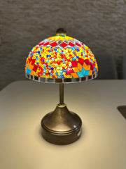 Handmade Turkish Mosaic Mushroom Table  Lamp – Rechargeable, Cordless