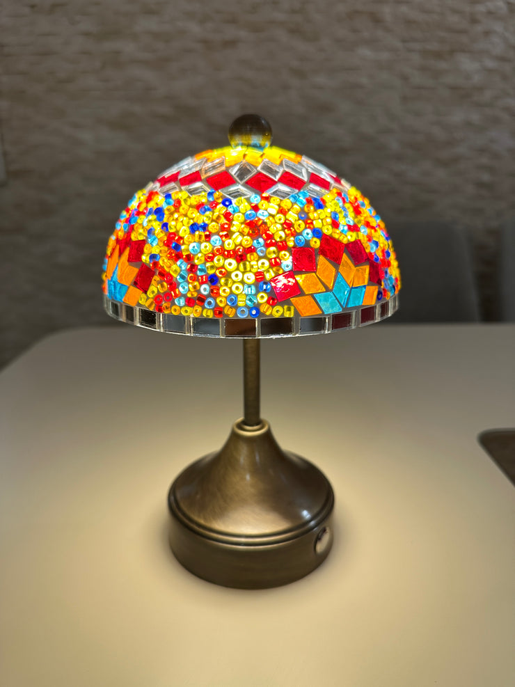 Handmade Turkish Mosaic Mushroom Table  Lamp – Rechargeable, Cordless - Fire