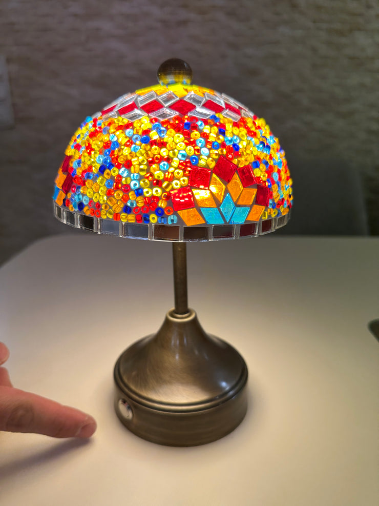Handmade Turkish Mosaic Mushroom Table  Lamp – Rechargeable, Cordless - Fire