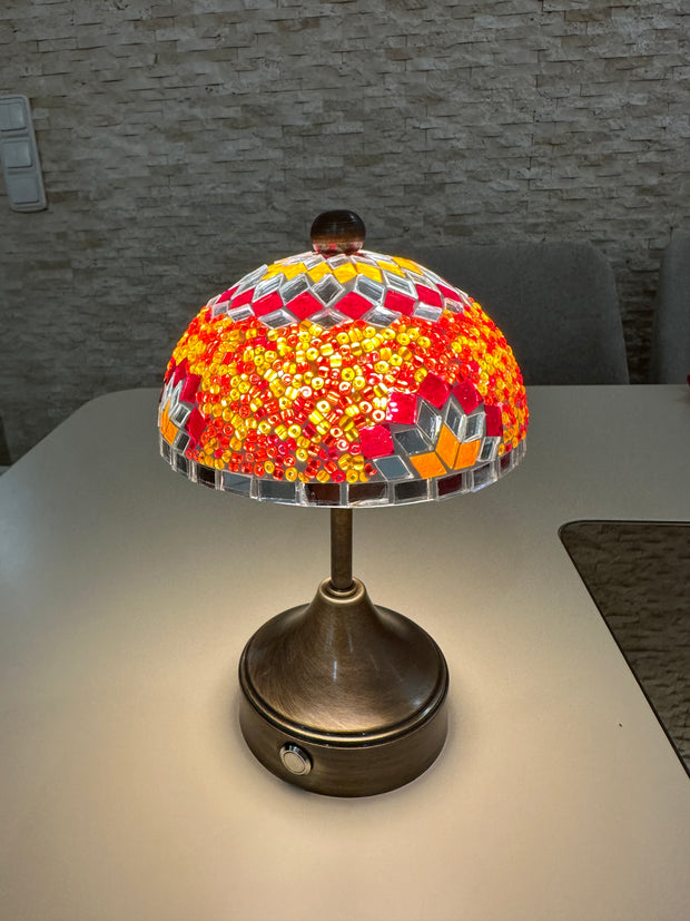 Handmade Turkish Mosaic Mushroom Table  Lamp – Rechargeable, Cordless
