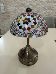 Handmade Turkish Mosaic Mushroom Table  Lamp – Rechargeable, Cordless - Multi