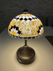 Handmade Turkish Mosaic Mushroom Table  Lamp – Rechargeable, Cordless - Brown/Amber