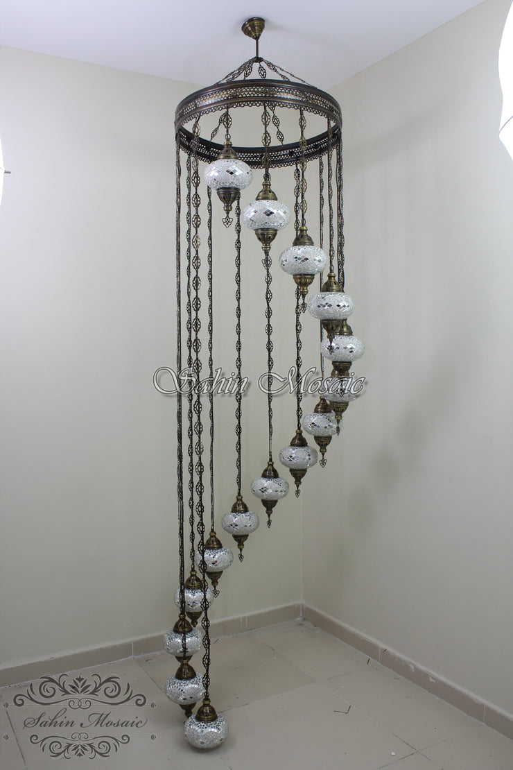 15-BALL WATER DROP MOSAIC CHANDELIER LARGE GLOBES, FREE SHIPPING - TurkishLights.NET