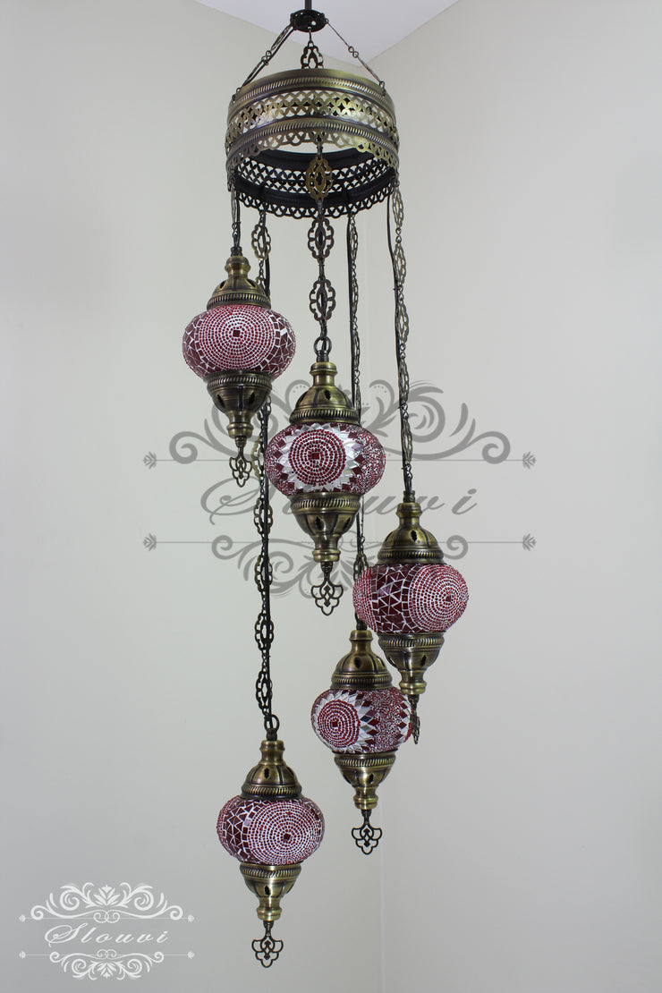 5 BALL TURKISH MOSAIC CHANDELIER, WITH MEDIUM GLOBES - TurkishLights.NET