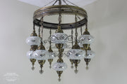 13-BALL TURKISH SULTAN MOSAIC CHANDELIER (LARGE GLOBES) - TurkishLights.NET