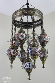 9-BALL TURKISH SULTAN MOSAIC CHANDELIER WITH NO2 (MEDIUM) GLOBES - TurkishLights.NET