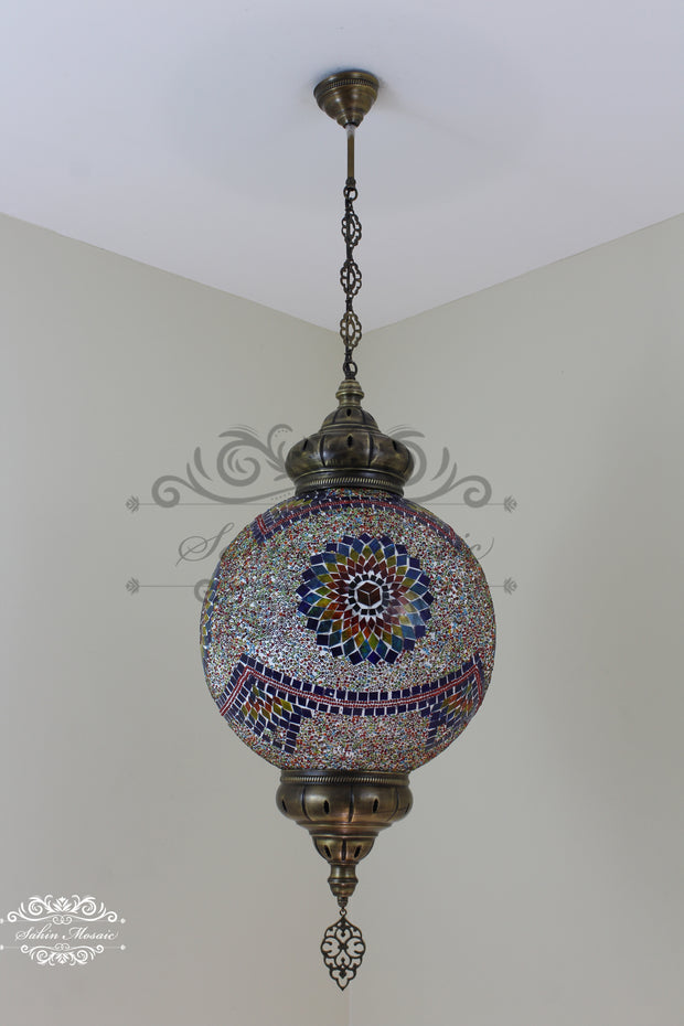 Mosaic Hanging Lamp with 35cm (14") Globe - TurkishLights.NET