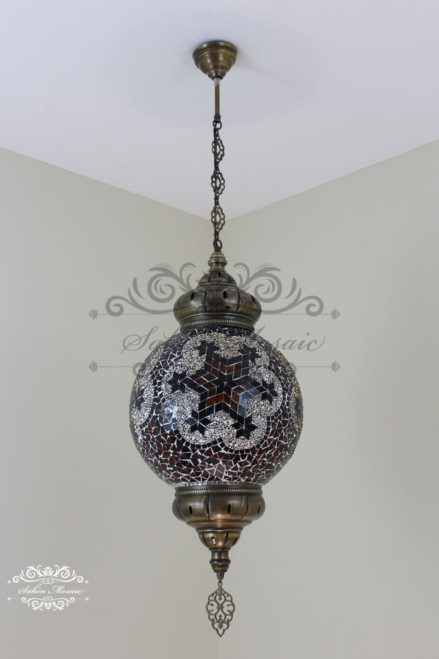 Mosaic Hanging Lamp with 30cm (12") Globe - TurkishLights.NET