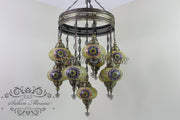 11-BALL TURKISH SULTAN MOSAIC CHANDELIER, LARGE GLOBES - TurkishLights.NET