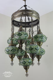 9-BALL TURKISH SULTAN MOSAIC CHANDELIER WITH NO3 (LARGE) GLOBES - TurkishLights.NET