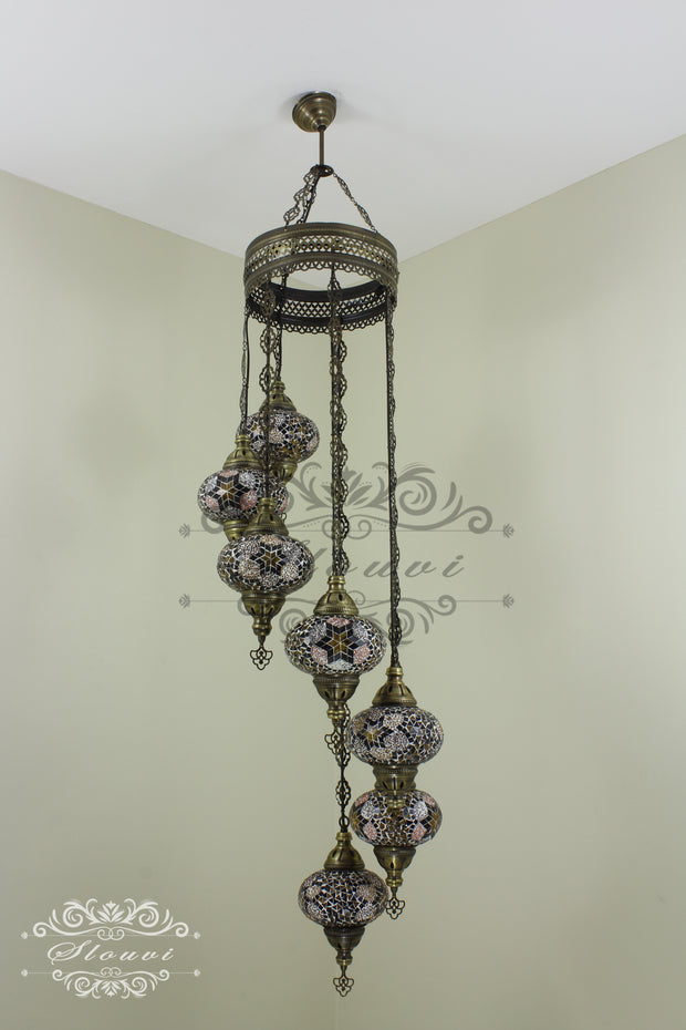 7 - BALL TURKISH MOSAIC CHANDELIER, LARGE GLOBES - TurkishLights.NET