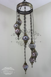 TURKISH MOSAIC LAMP, Water Drop Style CHANDELIER IN 8 GLOBES - TurkishLights.NET