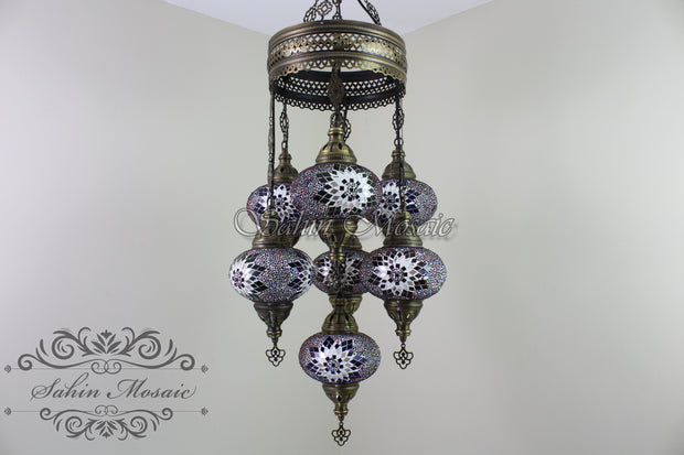 7 - BALL SULTAN TURKISH MOSAIC CHANDELIER (LARGE GLOBES) - TurkishLights.NET