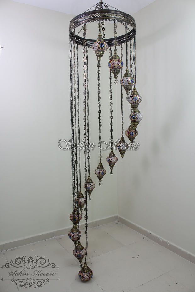 15-BALL WATER DROP MOSAIC CHANDELIER WITH MEDIUM GLOBES - TurkishLights.NET