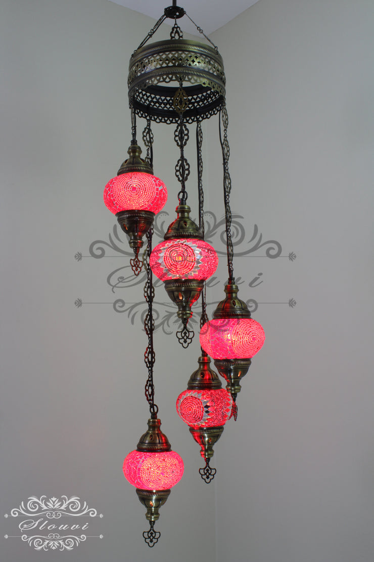 5 BALL TURKISH MOSAIC CHANDELIER, WITH MEDIUM GLOBES - TurkishLights.NET